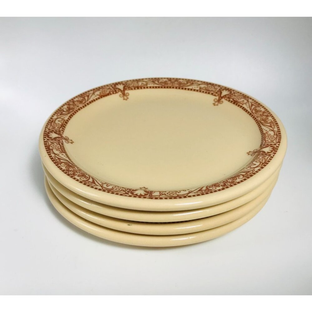 4 Vintage Edgemere Bread Plates Inca Ware Shenango Restaurant Ware Tan 5.5" - Picture 1 of 5
